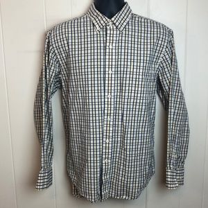 Izod Long Sleeve Buttondown Shirt Sz L Large Yellow Blue Plaid